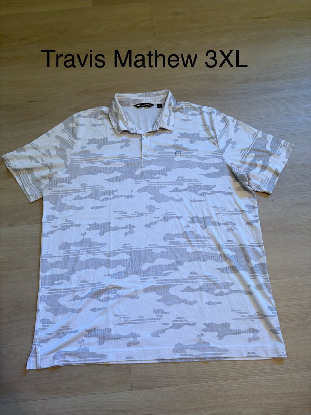 Travis Mathew White and Grey Camo Short Sleeve Polo